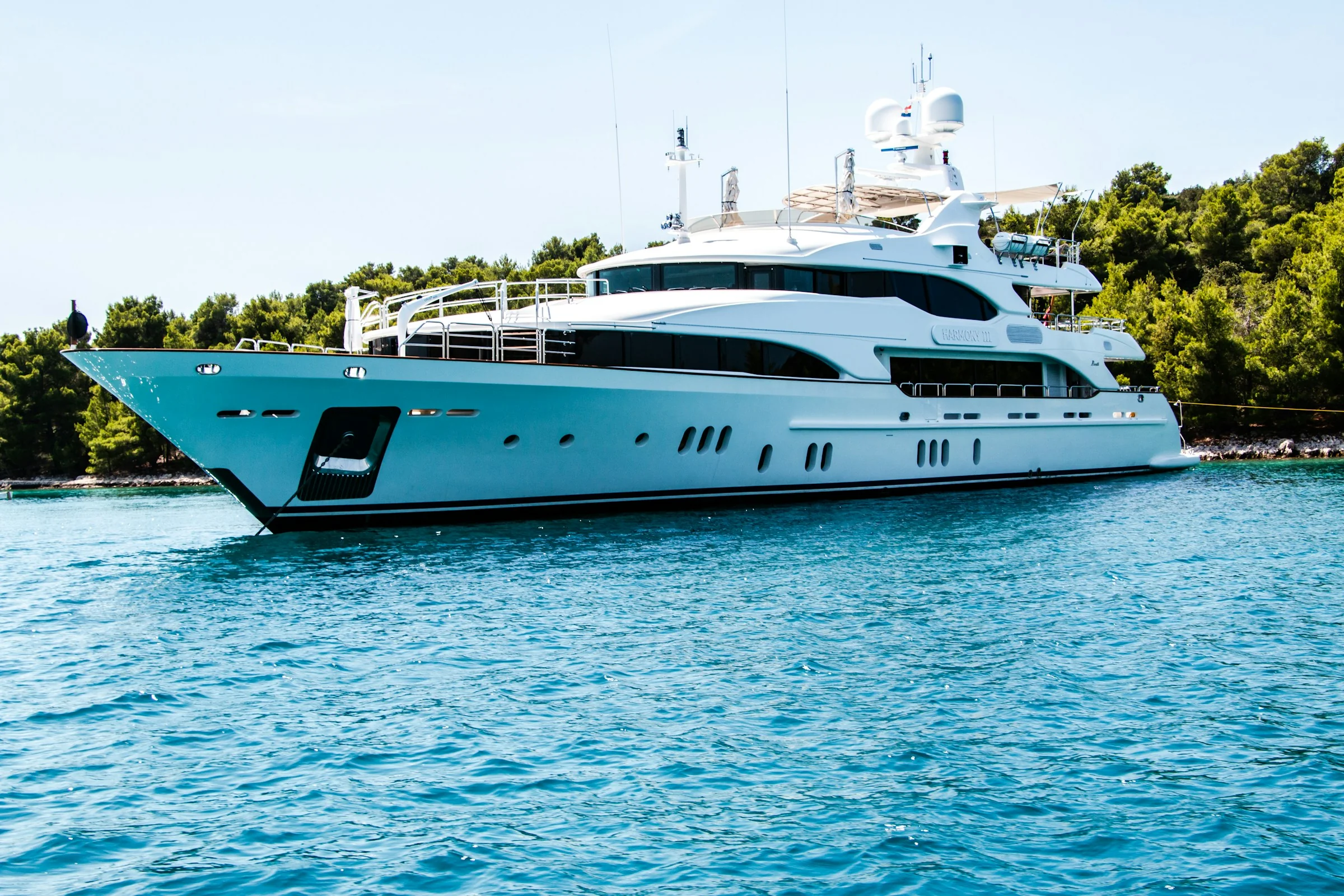 Private yacht on open blue water